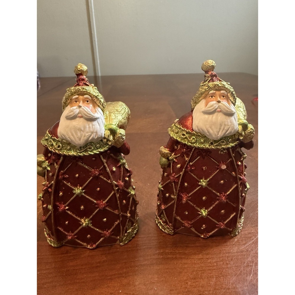 Santa Claus Figurines Set of 2 Red Gold Christmas Decor Dekorasyon Gifts